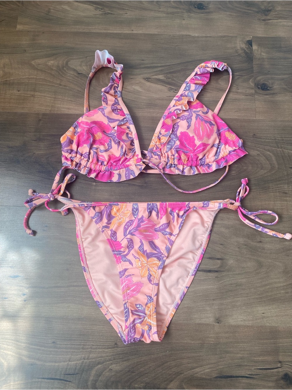 Pink Floral Tie-Side Bikini